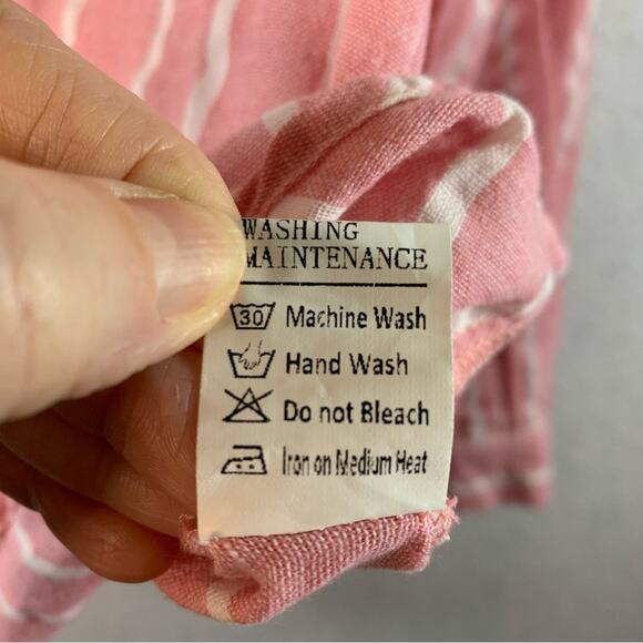 Yidarton Womens Cotton Flax Top Sz M Pink White Stripped Preppy Beachy Coastal - Picture 11 of 12